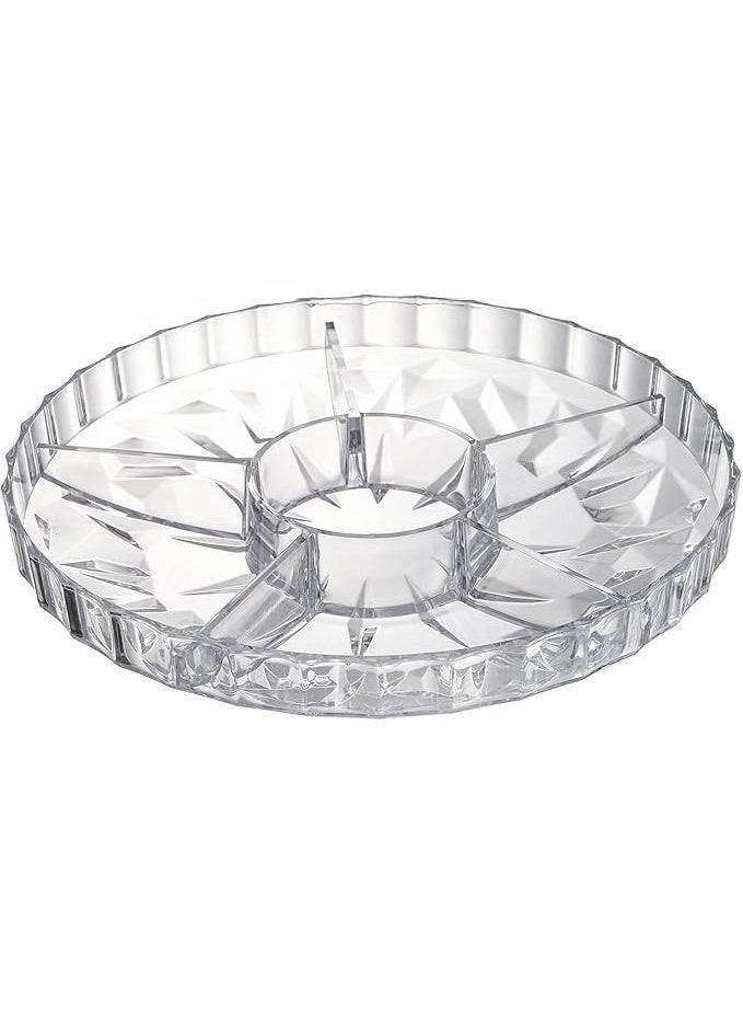 Snack Serving Tray, Appetizer Tray with Lid, 6 Compartments Round Plastic Food Storage Organizer for Dried Fruits, Nuts, Candies, Sweet Cookies, and Fruits - Image 2